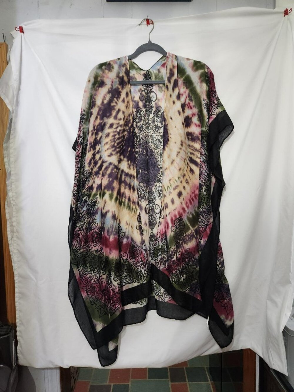 Boho Tie Dye Kimono Duster One Size Festival Cardigan Paisley Cover Up